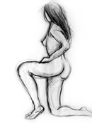 kneeling female sketch one, charcoal on paper