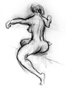 kneeling female sketch seven, charcoal on paper