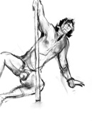 kneeling male sketch one, charcoal on paper