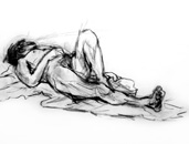 reclining male sketch one, charcoal on paper