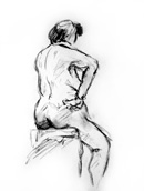 sitting female sketch one, charcoal on paper