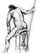 sitting male sketch one, charcoal on paper