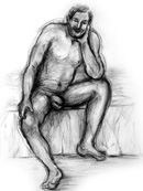 sitting male sketch two, charcoal on paper